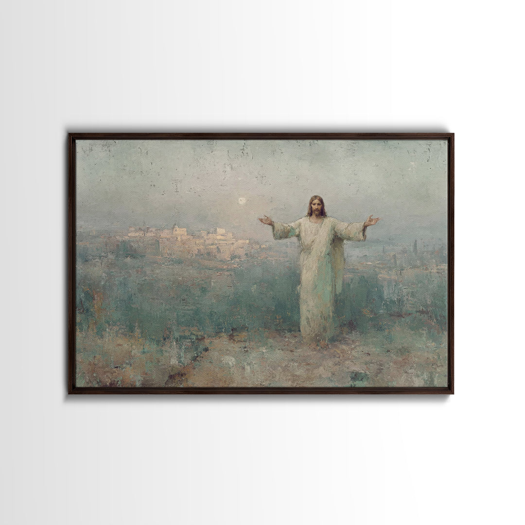 Risen City Blessing – Framed Canvas Print – Christian Wall Art – Jesus Painting – Christian Art Canvas – Vintage Christian Art – Christian