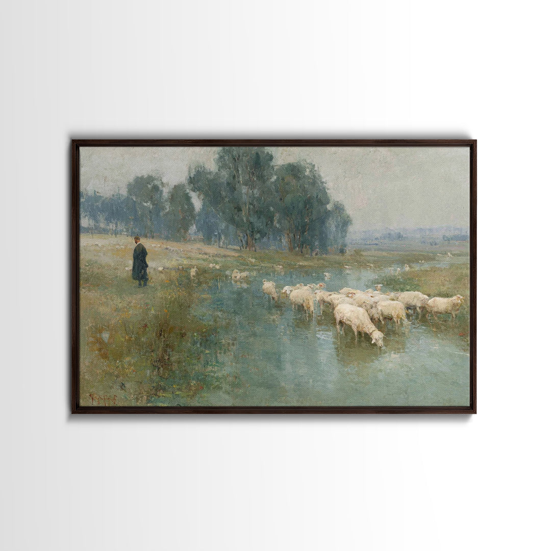 Shepherd’s Quiet Path – Framed Canvas Print – Christian Art Canvas – Pastoral Scenery – Christian Wall Art – Christian Art Print – Christia