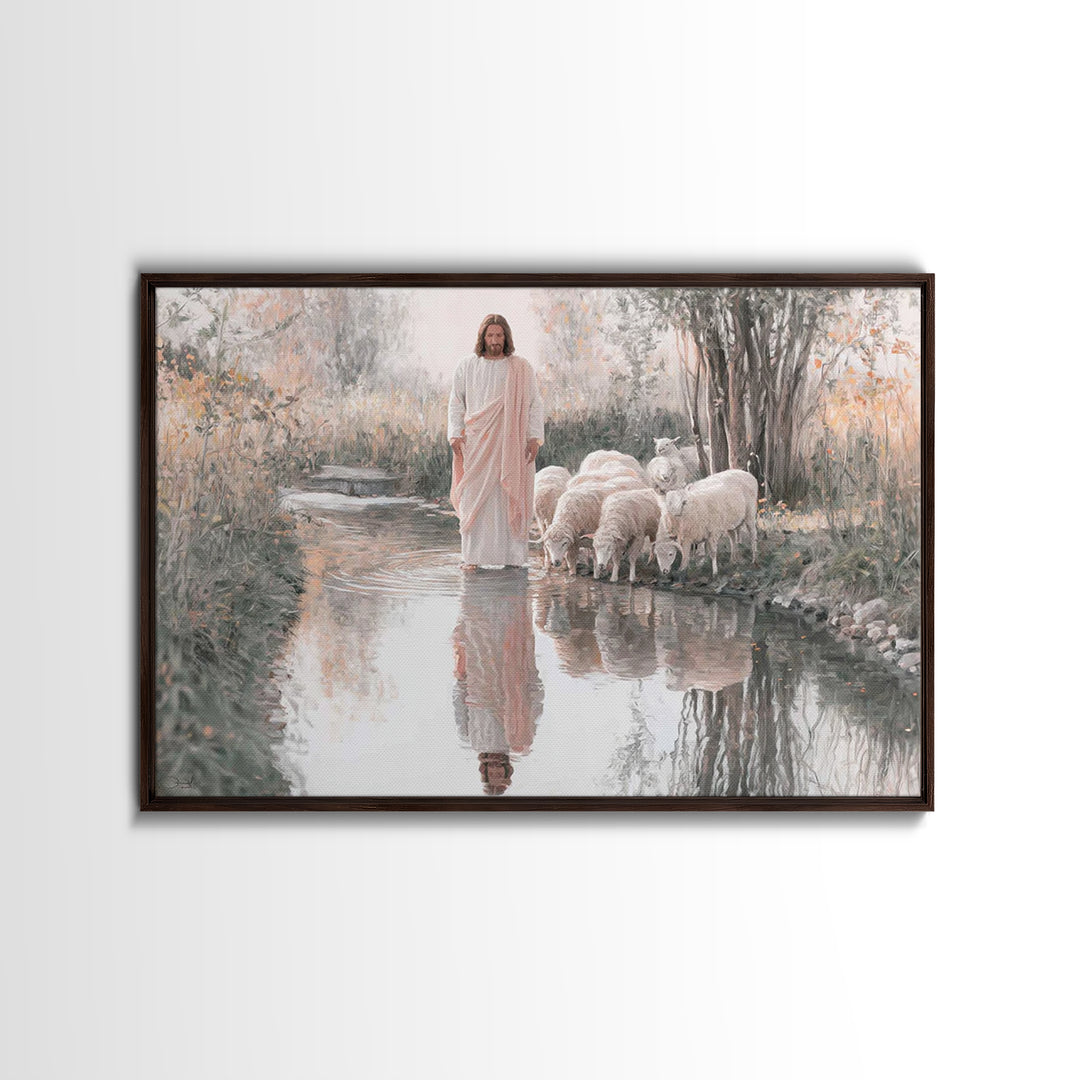 Gentle Shepherd Light – Framed Canvas Print – Jesus Painting – Christian Wall Art – Christian Art Canvas – Christian Christmas Art – Christ