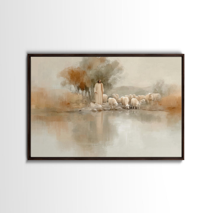 Autumn Pasture Calm – Framed Canvas Print – Christian Wall Art – Jesus Painting – Christian Art Print – Christmas Art – Christian Decor For