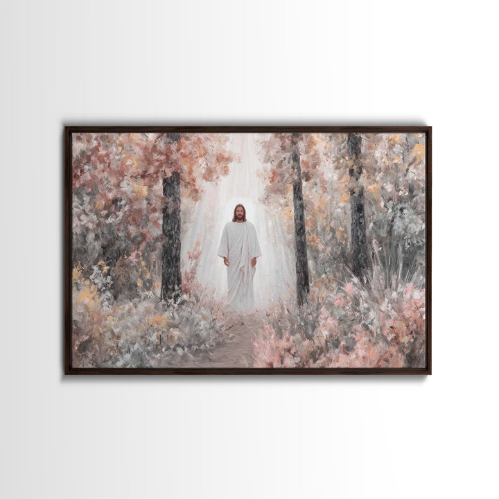 Radiant Forest Grace – Framed Canvas Print – Christian Decor – Christian Wall Art – Jesus Painting – Modern Christian Art – Christmas Art –