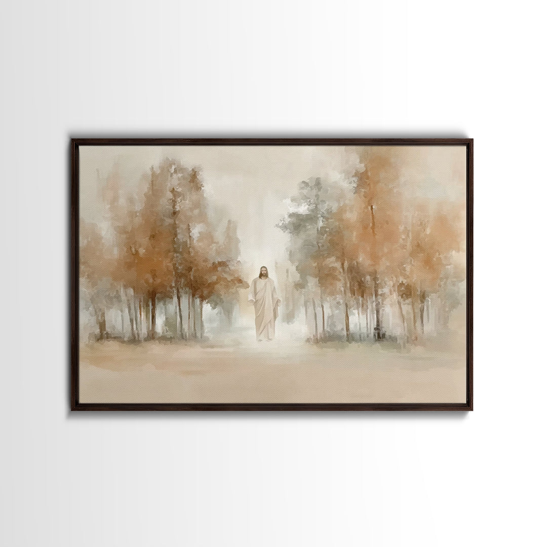 Golden Grove Stillness – Framed Canvas Print – Christian Art Print – Jesus Painting – Christian Wall Art – Christian Christmas Art – Vintag