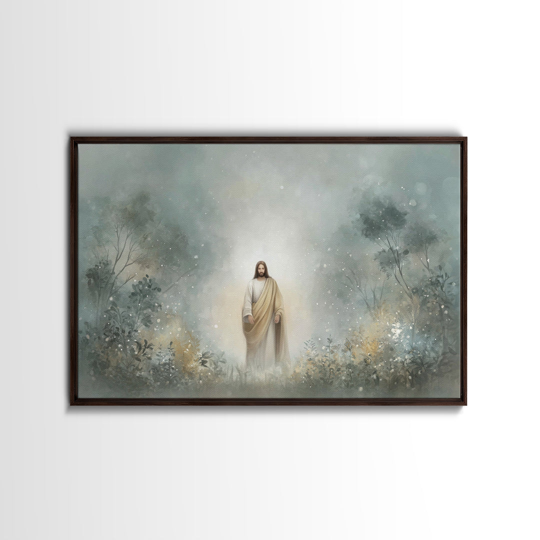 Sacred Woodland Path – Framed Canvas Print – Jesus Painting – Christian Art Canvas – Christian Wall Art – Modern Christian Art – Christian