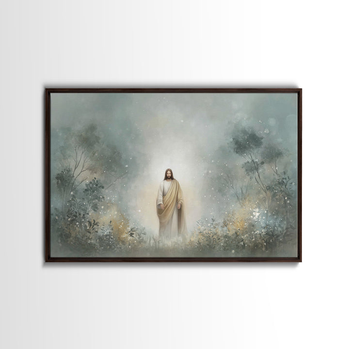 Sacred Woodland Path – Framed Canvas Print – Jesus Painting – Christian Art Canvas – Christian Wall Art – Modern Christian Art – Christian