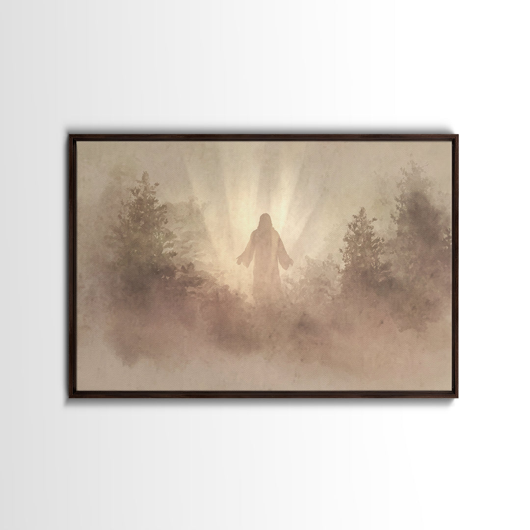 Forest Dawn Presence – Framed Canvas Print – Christian Wall Art – Christian Art Canvas – Jesus Painting – Large Christian Painting – Christ