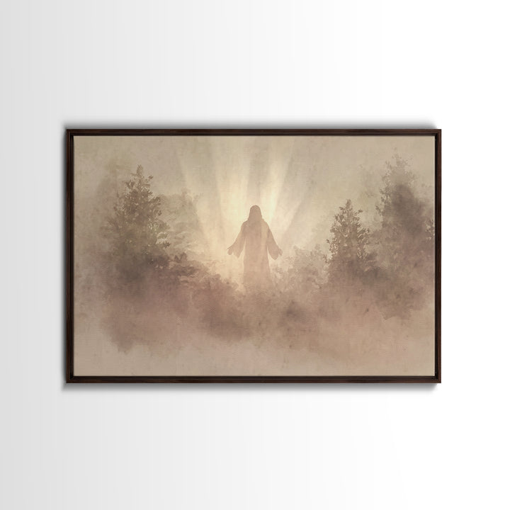 Forest Dawn Presence – Framed Canvas Print – Christian Wall Art – Christian Art Canvas – Jesus Painting – Large Christian Painting – Christ