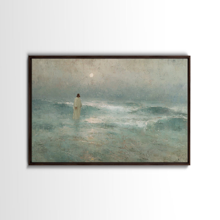 Silent Sea Grace | Framed Canvas Print | Christian Art Canvas | Jesus Painting | Christian Wall Art | Vintage Christian Art | Christmas Art