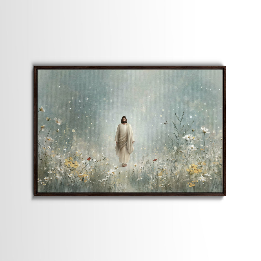 Heavenly Walk, Framed Canvas Print, Christian Wall Art, Christian Art Canvas, Jesus Painting, Modern Christian Art, Christian Christmas Art