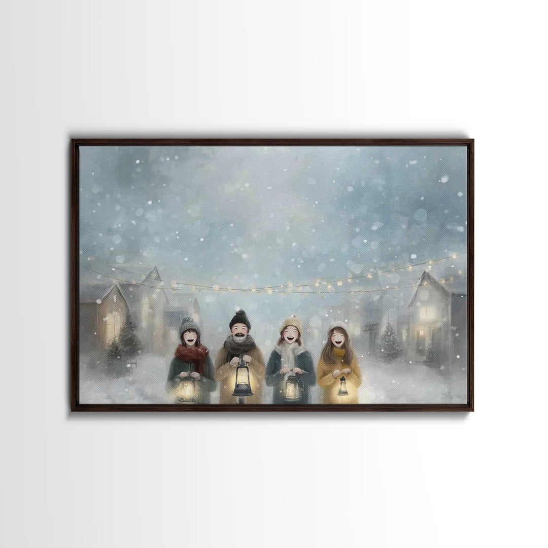 Snowfall Carolers, Framed Canvas Print, Christmas Wall Art, Christian Christmas Art, Christmas Art Canvas, Modern Christmas Art, Christmas