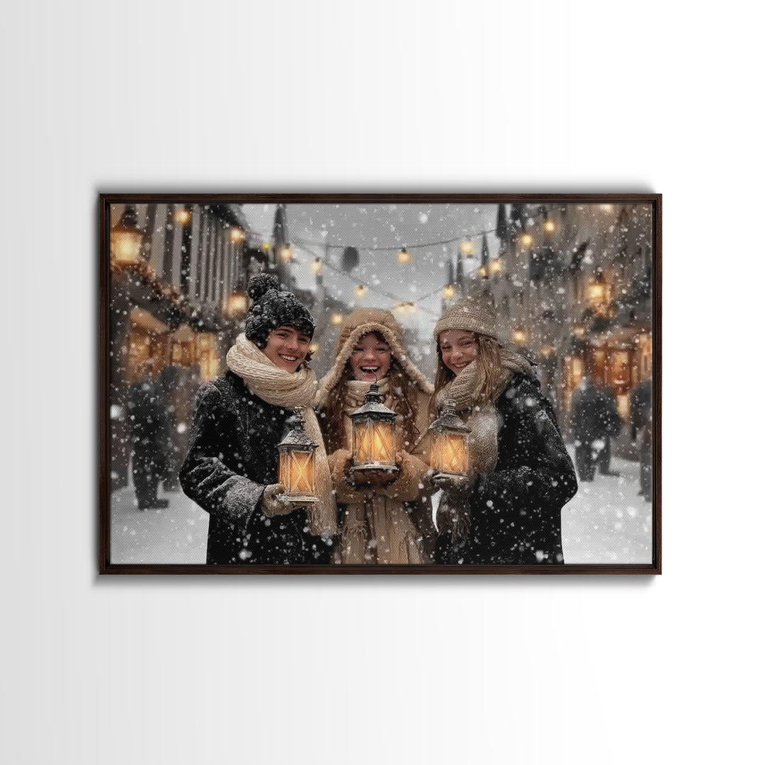 Festive Glow – Framed Canvas Print – Christmas Art Canvas – Christian Christmas Art – Christmas Wall Art – Vintage Christmas Art – Holiday