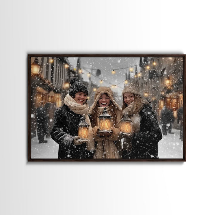 Festive Glow – Framed Canvas Print – Christmas Art Canvas – Christian Christmas Art – Christmas Wall Art – Vintage Christmas Art – Holiday