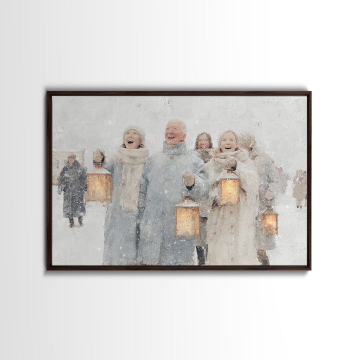 Winter Lantern Choir – Framed Canvas Print – Christmas Art Prints – Christian Christmas Art – Christmas Wall Art – Christmas Art Canvas – H