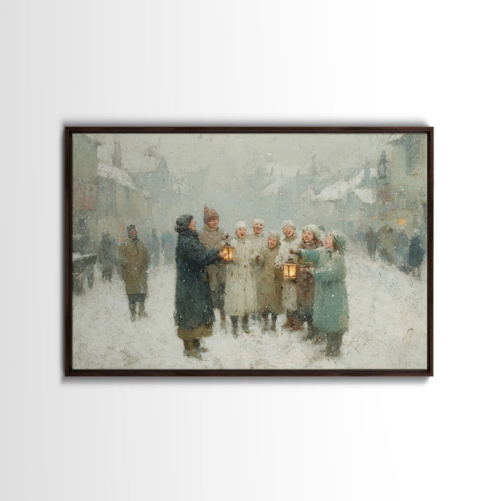 Snowbound Carolers, Framed Canvas Print, Christmas Wall Art, Christian Christmas Art, Christmas Art Canvas, Vintage Christmas Art, Christma