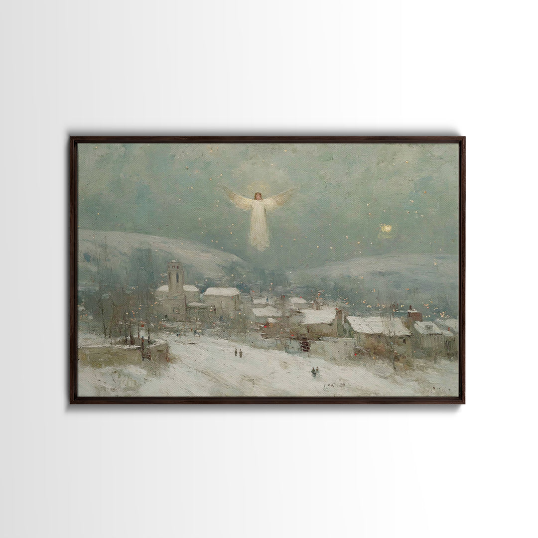 Angel Over Bethlehem – Framed Canvas Print – Christian Christmas Art – Christian Wall Art – Vintage Christian Art – Christmas Canvas Wall A