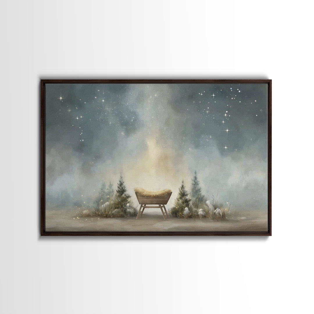 Shepherd’s Light | Framed Canvas Print | Christian Wall Art | Jesus Painting | Christian Art Canvas | Moody Christian Art | Christmas Art