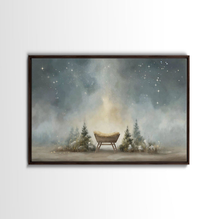 Shepherd’s Light | Framed Canvas Print | Christian Wall Art | Jesus Painting | Christian Art Canvas | Moody Christian Art | Christmas Art