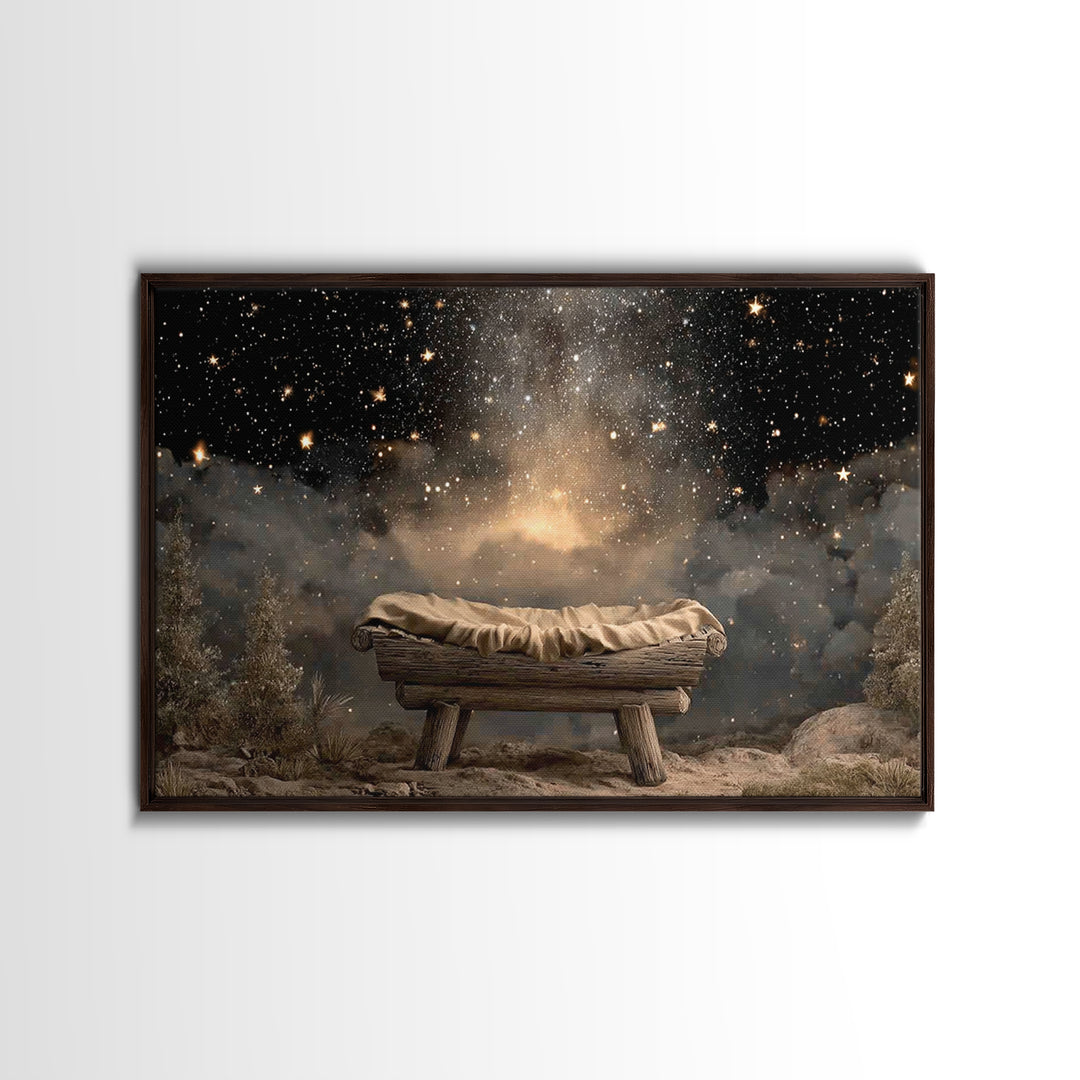 Manger Glory, Framed Canvas Print, Christian Christmas Art, Nativity Art, Christian Wall Art, Christmas Art Prints, Christian Art Canvas