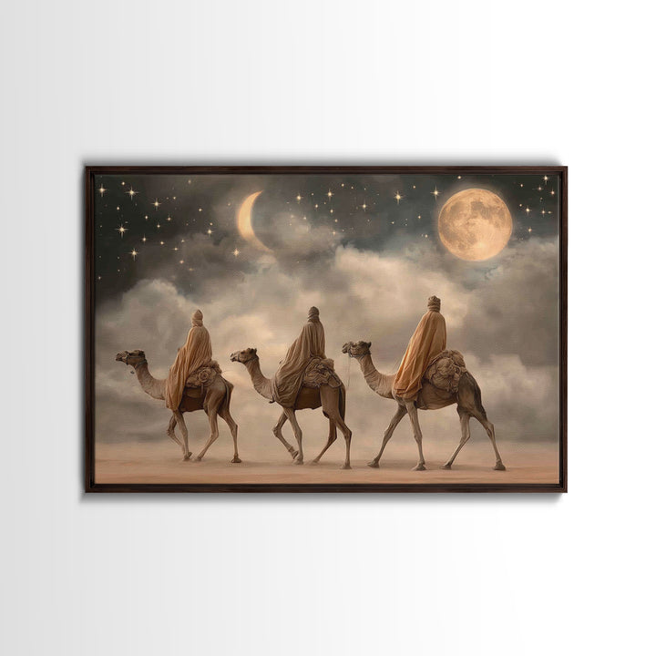 Moonlit Journey – Framed Canvas Print – Christian Wall Art – Christian Art Canvas – Christmas Art – Christian Christmas Art – Christian Dec