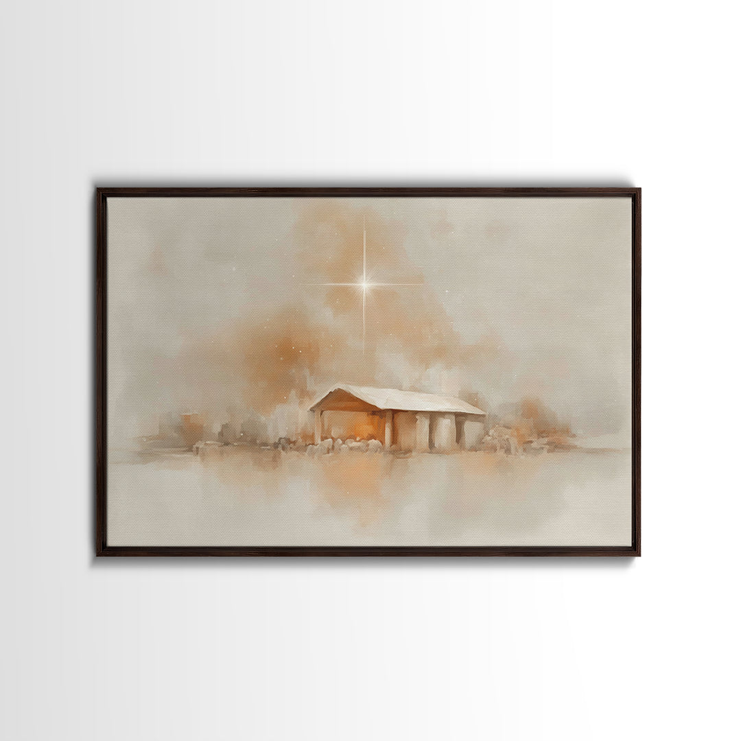 Quiet Manger Glow – Framed Canvas Print – Christian Wall Art – Christian Christmas Art – Christian Art Canvas – Christmas Art – Christian D