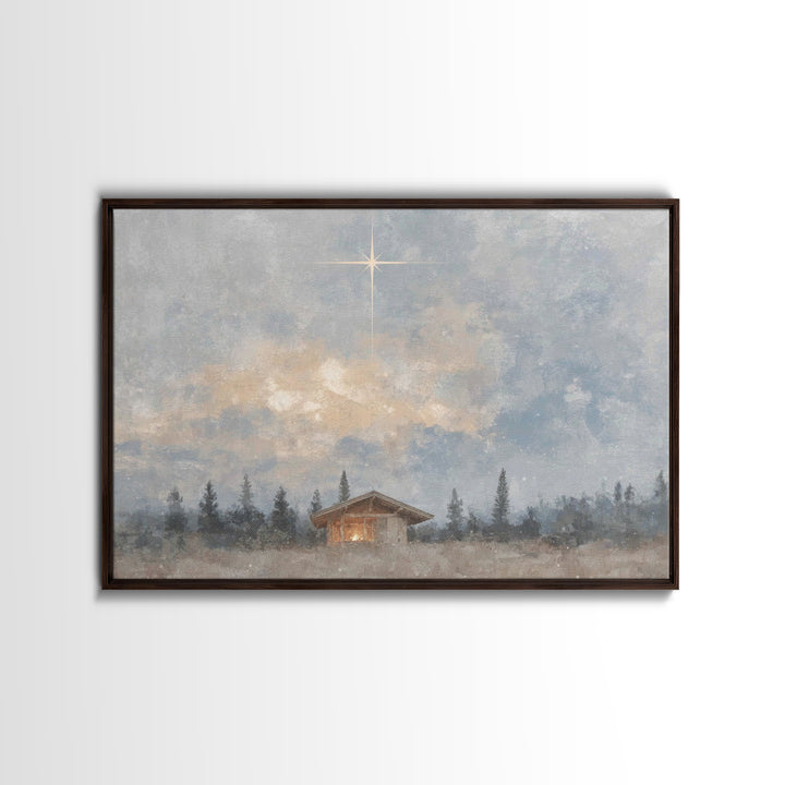 Evergreen Nativity – Framed Canvas Print – Christian Christmas Art – Christian Decor – Christian Wall Art – Christian Art Canvas – Christma