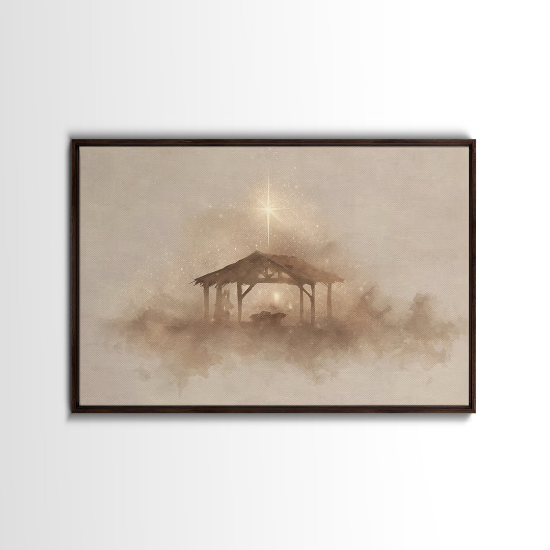 Starlit Manger – Framed Canvas Print – Christmas Art – Christian Christmas Art – Christian Art Canvas – Christian Decor – Christian Wall Ar