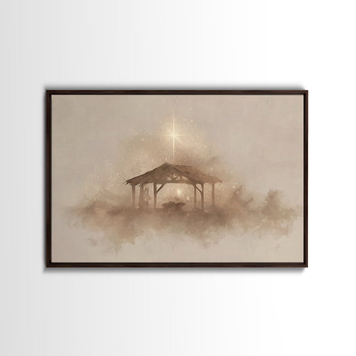 Starlit Manger – Framed Canvas Print – Christmas Art – Christian Christmas Art – Christian Art Canvas – Christian Decor – Christian Wall Ar