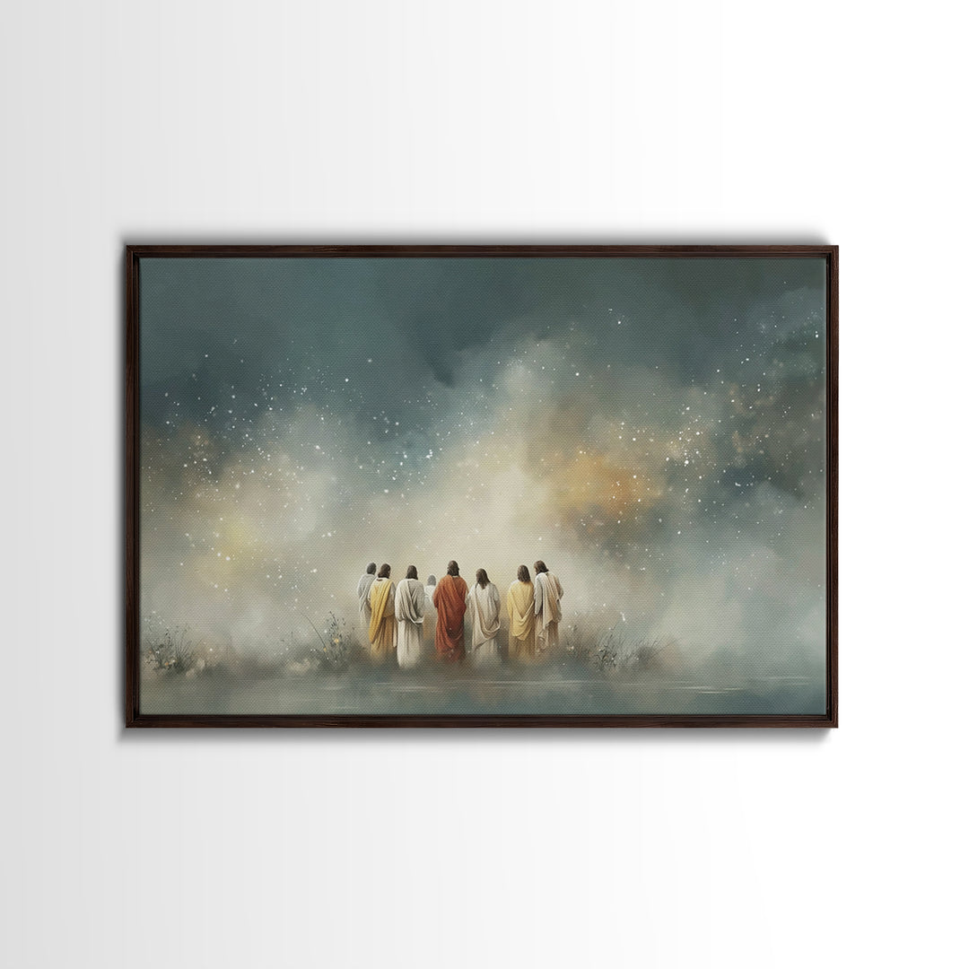 Heavenly Dawn Circle | Framed Canvas Print | Christian Art Canvas | Jesus Painting | Christian Wall Art | Christmas Art