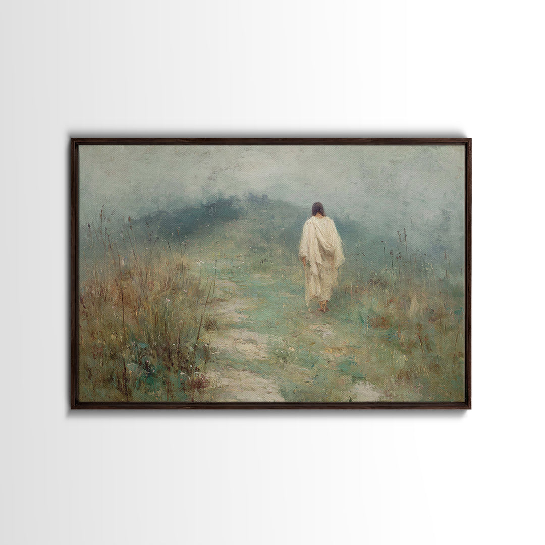 Misty Road Grace – Framed Canvas Print – Christian Art Canvas – Christian Wall Art – Jesus Painting – Moody Christian Art