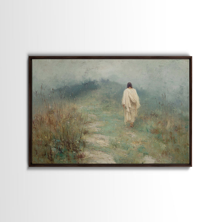 Misty Road Grace – Framed Canvas Print – Christian Art Canvas – Christian Wall Art – Jesus Painting – Moody Christian Art