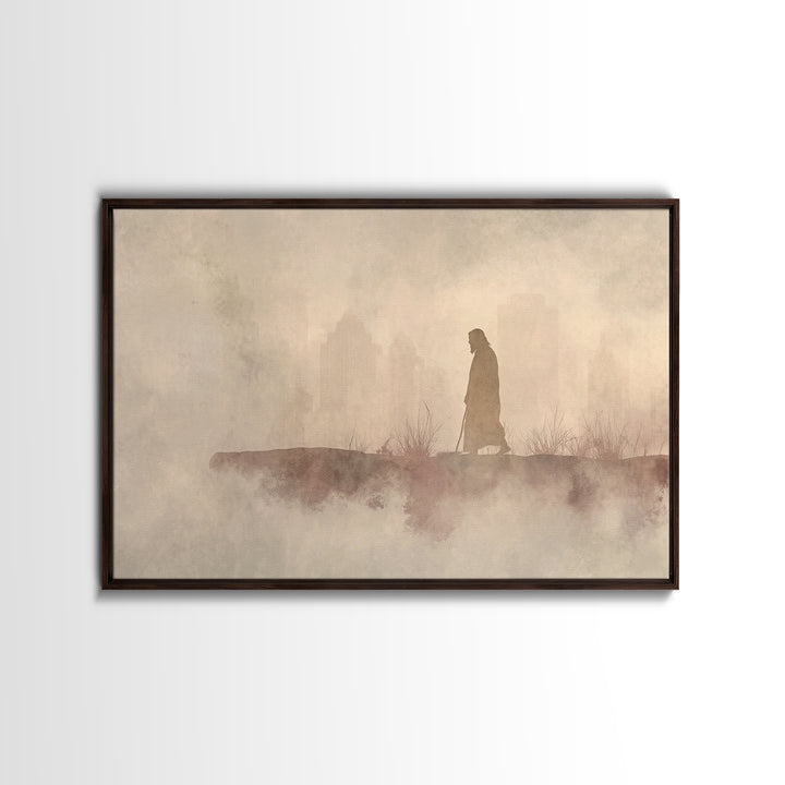 Urban Pilgrim, Framed Canvas Print, Christian Art Canvas, Jesus Painting, Christian Wall Art, Modern Christian Art