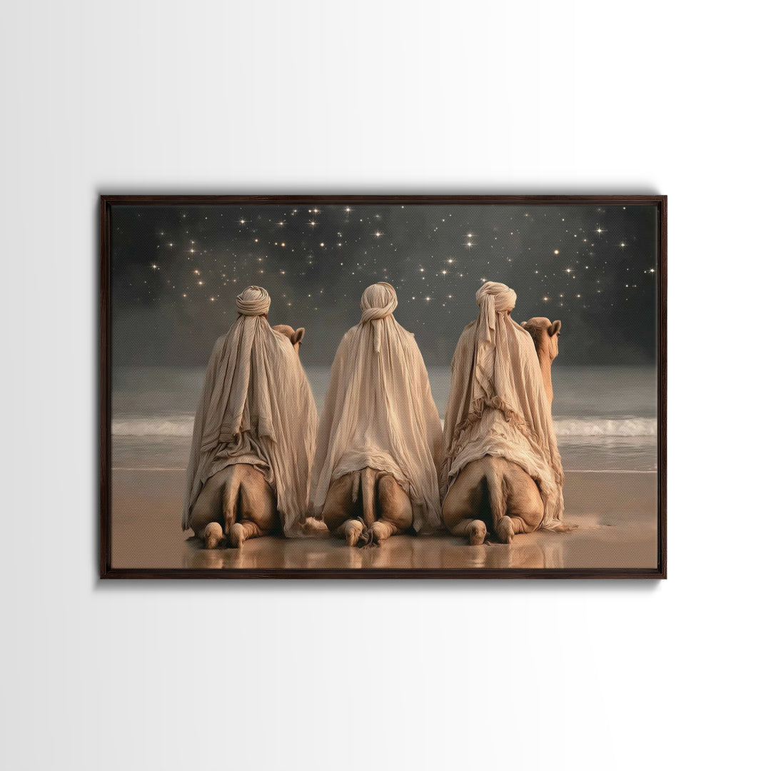 Starry Adoration – Framed Canvas Print – Christian Art Canvas – Christian Wall Art – Christian Christmas Art – Christmas Art – Jesus Painti