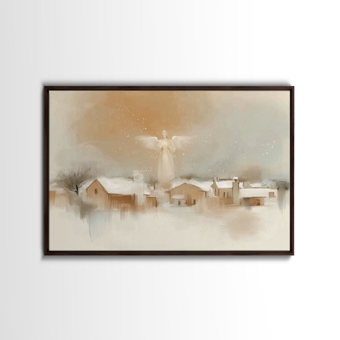 Silent Dawn Angel – Framed Canvas Print – Christian Art Print – White Christmas Art – Christian Christmas Decorations – Christian Art Canva