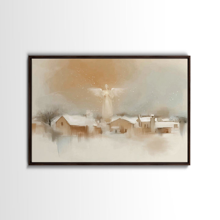 Silent Dawn Angel – Framed Canvas Print – Christian Art Print – White Christmas Art – Christian Christmas Decorations – Christian Art Canva