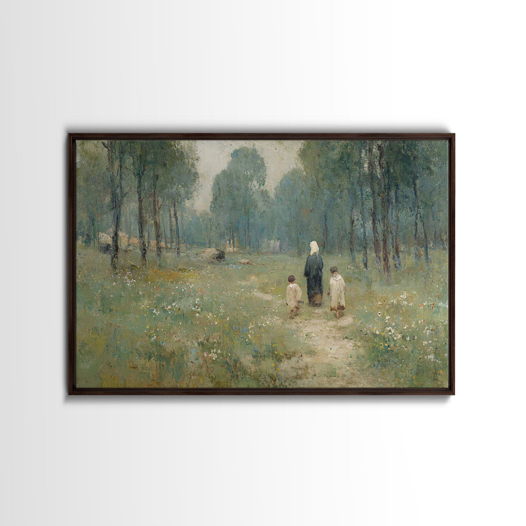 Quiet Meadow Grace - Framed Canvas Print - Christian Wall Art - Jesus Painting - Christian Art Canvas - Pastoral Scenery