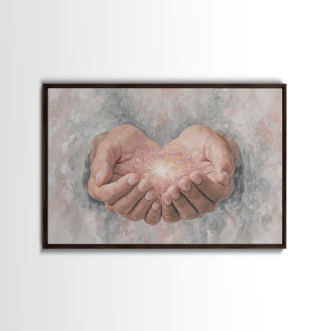 Hands Of Light | Framed Canvas Print | Christian Art Canvas | Modern Christian Art | Jesus Painting | Christian Wall Art | Large Christian