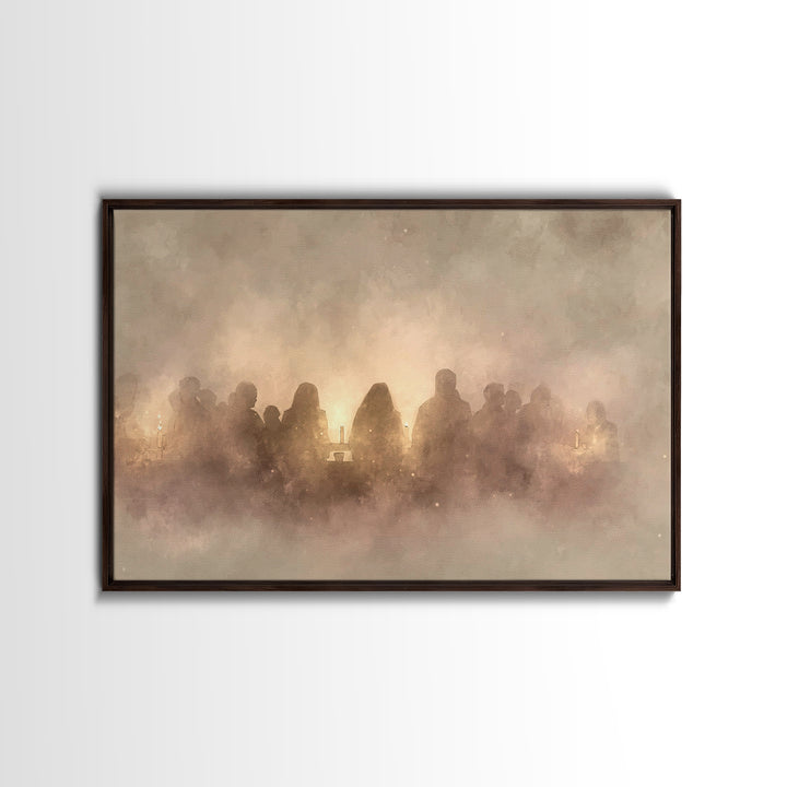 Candlelit Fellowship – Framed Canvas Print – Christian Wall Art – Moody Christian Art – Christian Art Canvas – Christian Gift Ideas