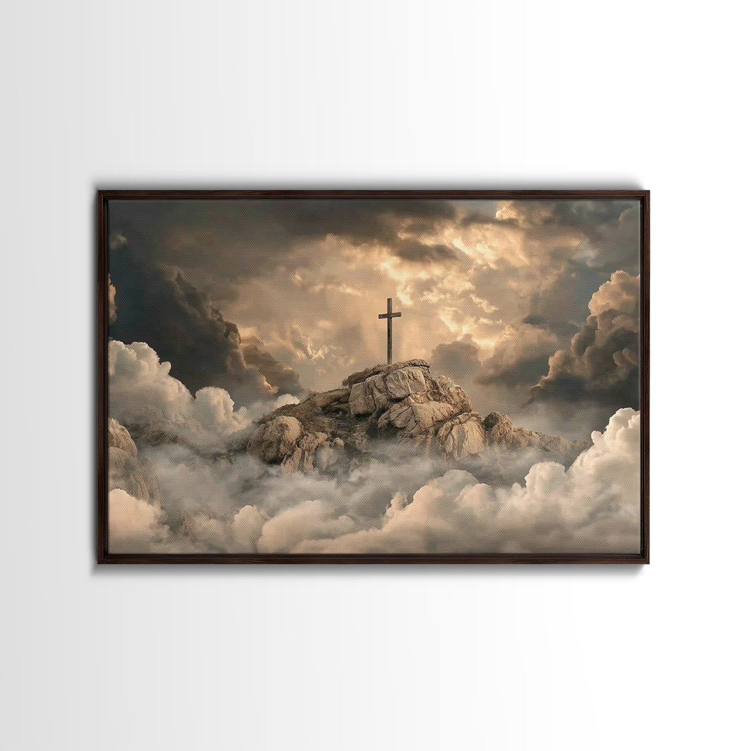 Crosslight Summit | Framed Canvas Print | Christian Art Canvas | Christian Wall Art | Large Christian Painting | Moody Christian Art | Chri