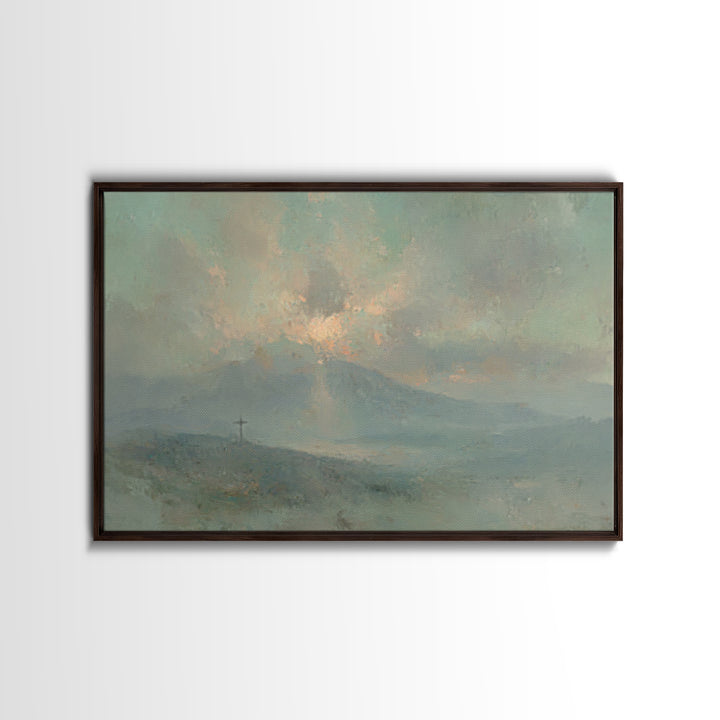 Dawn of Mercy, Framed Canvas Print, Christian Art Prints, Subtle Christian Art, Christian Wall Art, Blue Christian Art, Christian Paintings