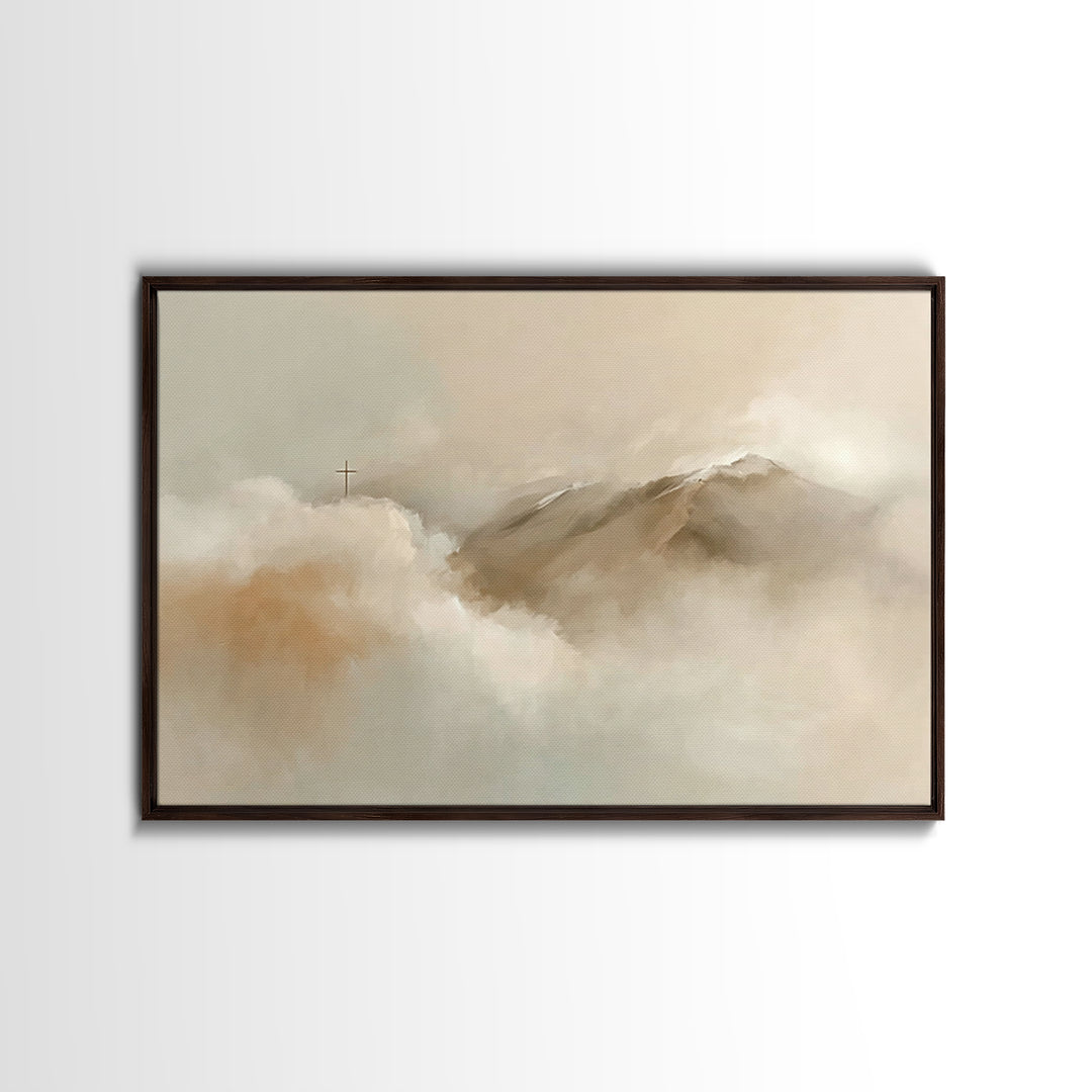 Peaceful Heights – Framed Canvas Print – Minimalist Christian Art – Christian Art Print – Subtle Christian Paintings – Christian Wall Art –
