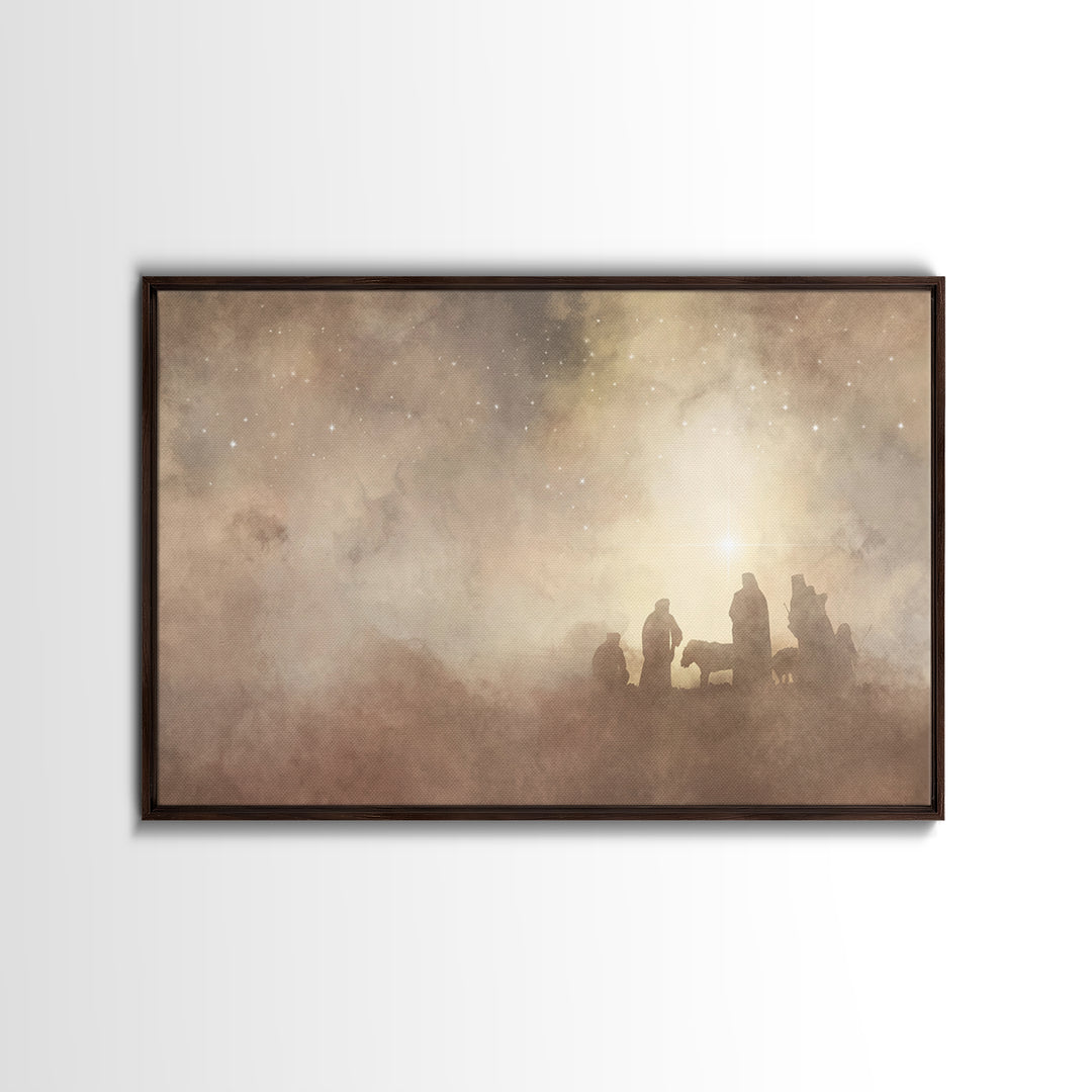 Shepherds Of Light – Framed Canvas Print – Christian Art – Christian Wall Art – Christmas Art – Jesus Christmas Art – Christian Art Canvas