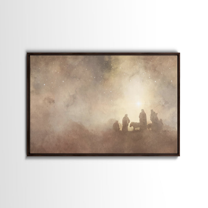 Shepherds Of Light – Framed Canvas Print – Christian Art – Christian Wall Art – Christmas Art – Jesus Christmas Art – Christian Art Canvas