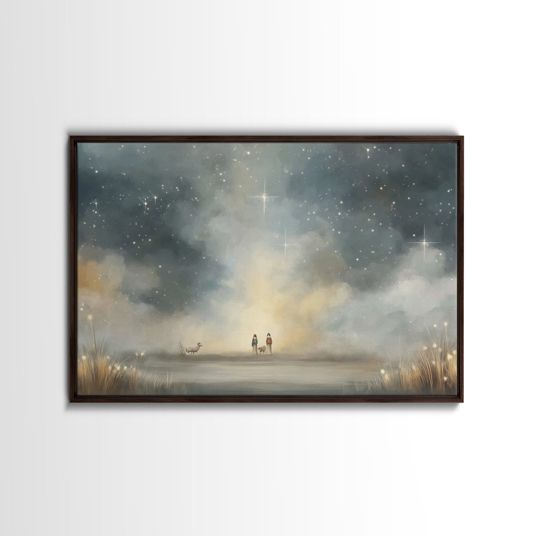 Night Of Promise – Framed Canvas Print – Christmas Wall Art – Christian Art Canvas – Christian Art – Jesus Painting – Christian Christmas A