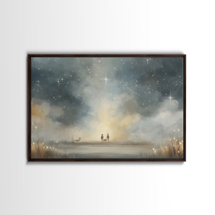 Night Of Promise – Framed Canvas Print – Christmas Wall Art – Christian Art Canvas – Christian Art – Jesus Painting – Christian Christmas A