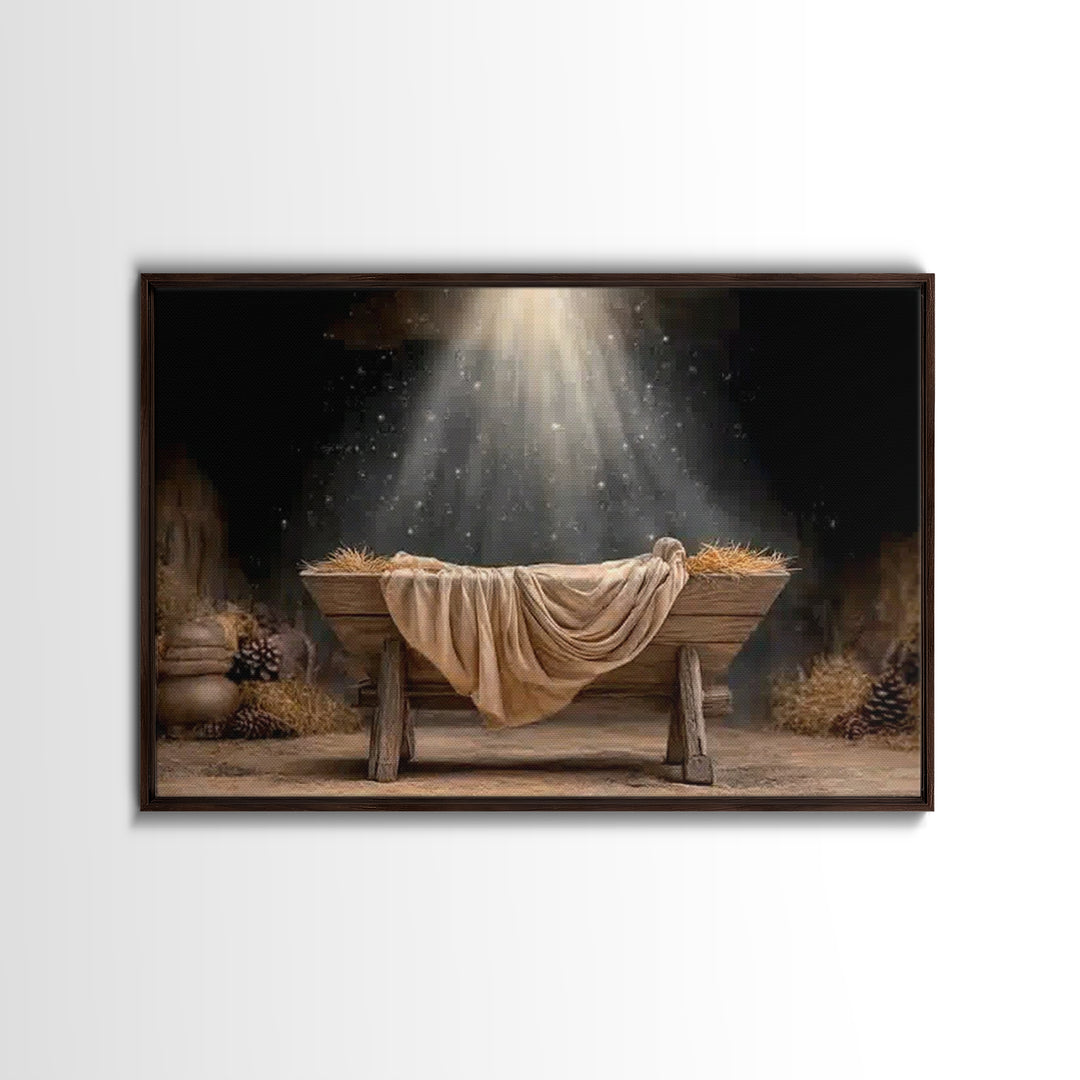 Holy Manger – Framed Canvas Print – Christmas Art – Christian Art – Christian Wall Art – Christian Christmas Decor – Christian Art Canvas