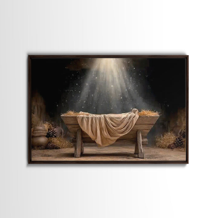 Holy Manger – Framed Canvas Print – Christmas Art – Christian Art – Christian Wall Art – Christian Christmas Decor – Christian Art Canvas