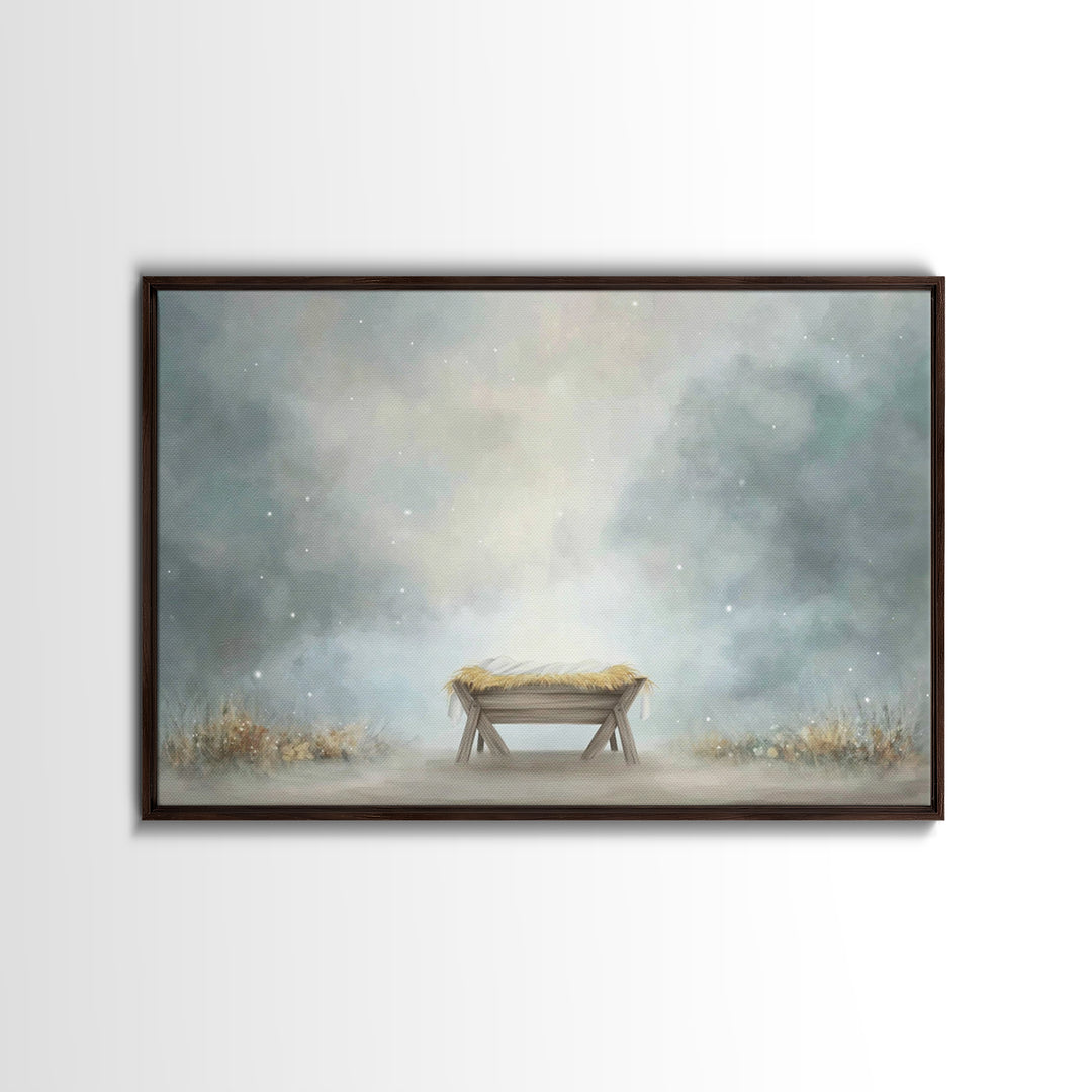 Silent Manger – Framed Canvas Print – Christian Art – Christmas Art – Christian Art Canvas – Christian Christmas Decor – Christian Wall Art