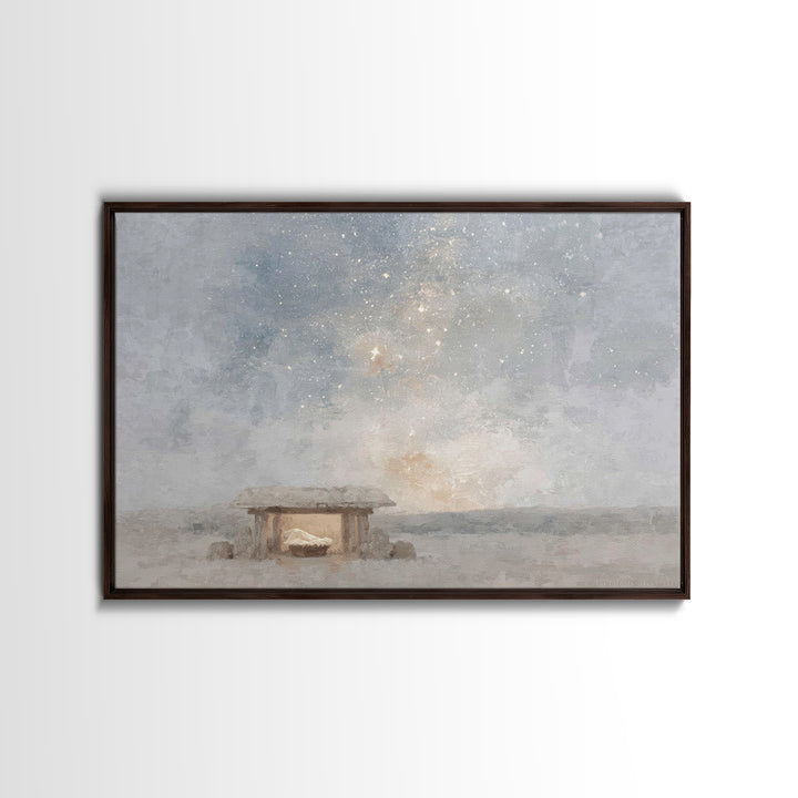 Starry Nativity Peace – Framed Canvas Print – Christian Art Canvas – Christmas Art – Christian Wall Art – Christian Christmas Art – Christi