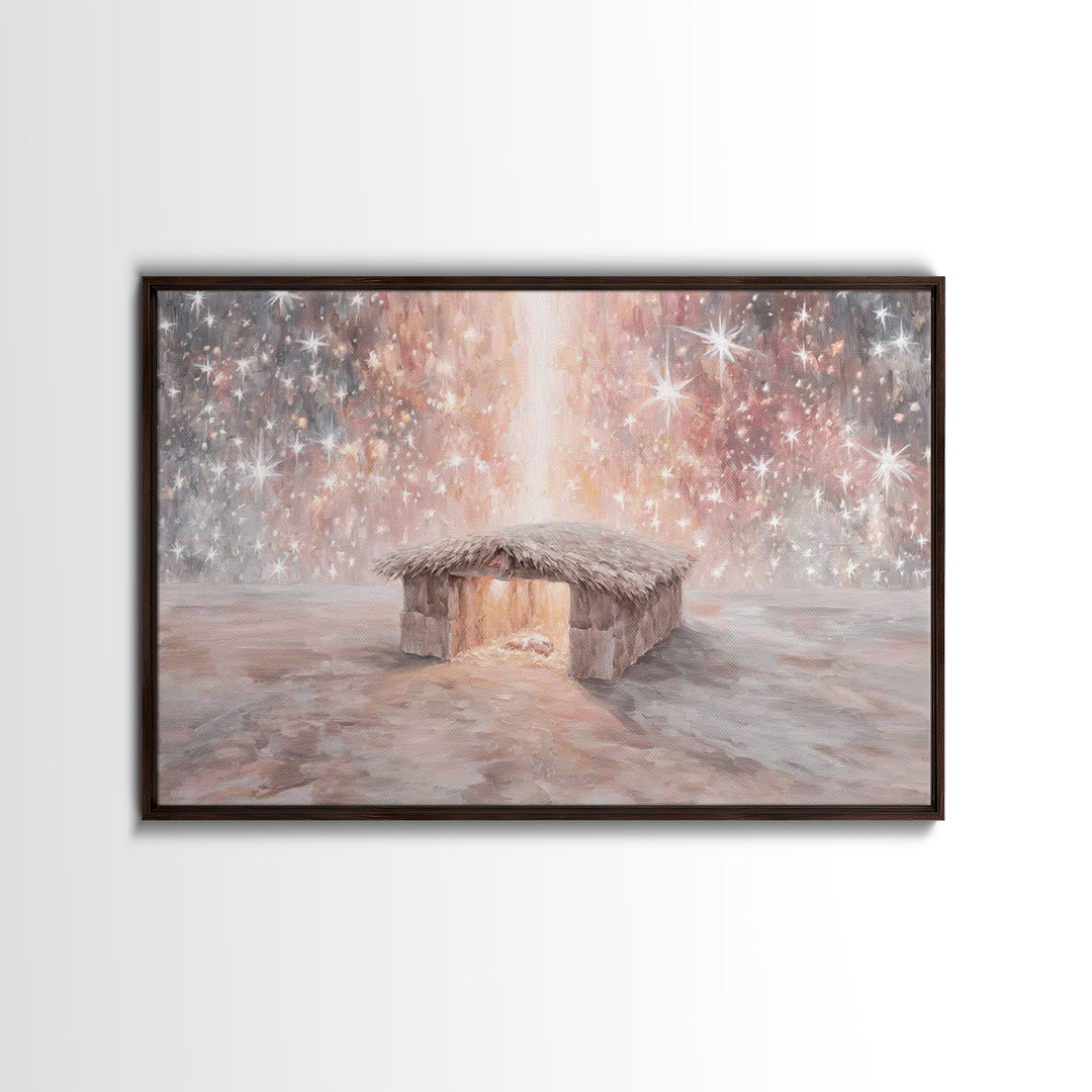 Glory In The Stable – Framed Canvas Print – Christian Christmas Art – Christian Wall Art – Christian Art Canvas – Christmas Art – Christian