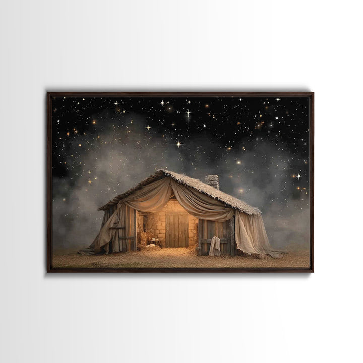 Bethlehem Night Shelter – Framed Canvas Print – Christmas Art – Christian Art Canvas – Christian Wall Art – Christian Christmas Art – Frame