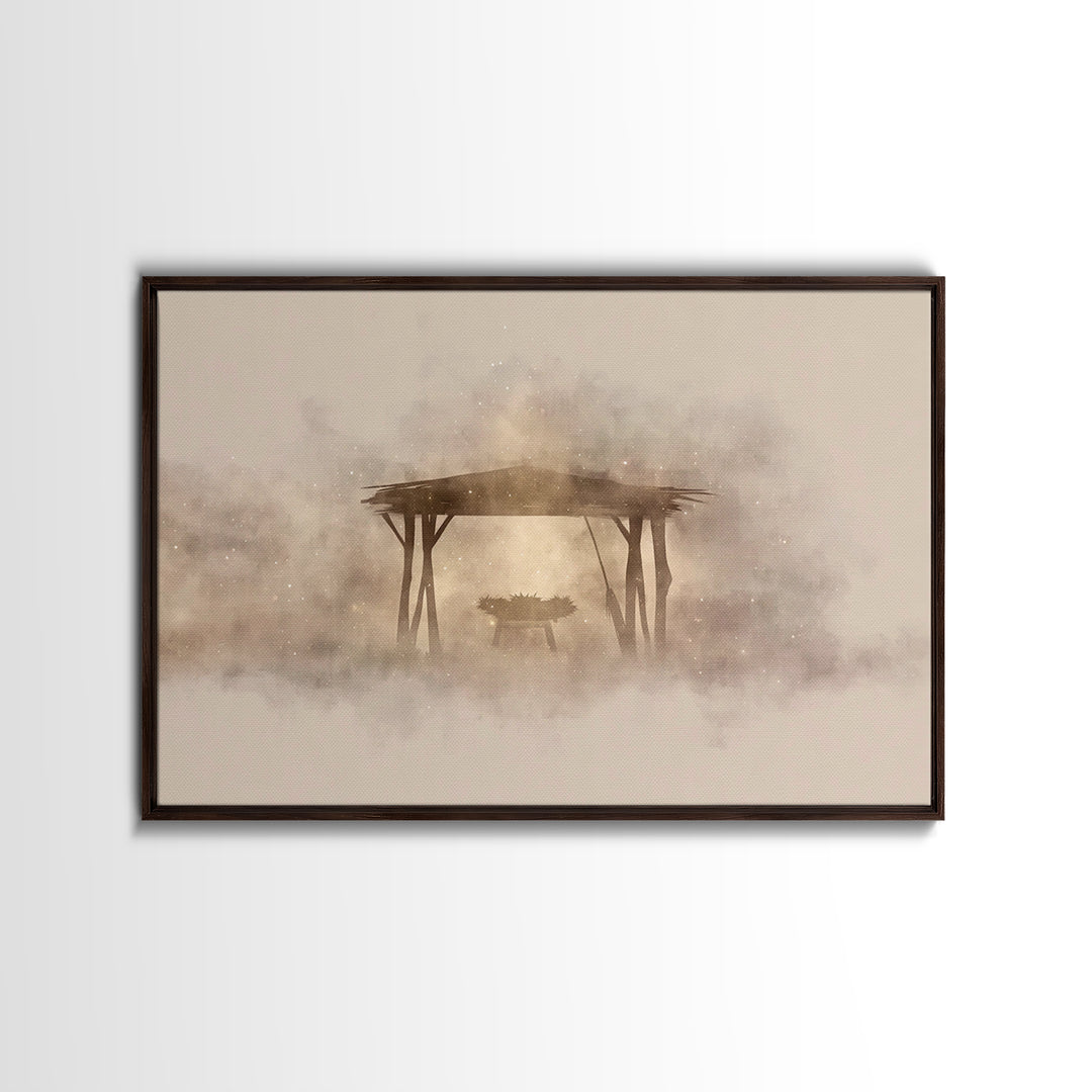 Holy Shelter Silhouette – Framed Canvas Print – Christian Christmas Art – Christian Art – Christian Wall Art – Minimalist Christian Art – C
